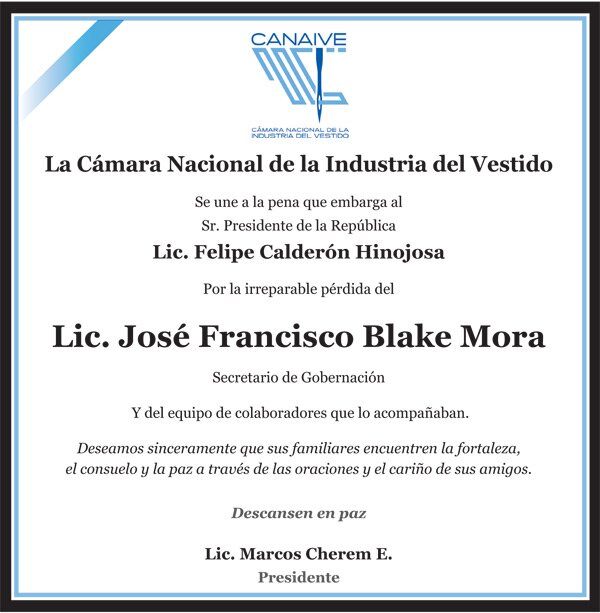 Esquela Lic. Francisco Blake Mora